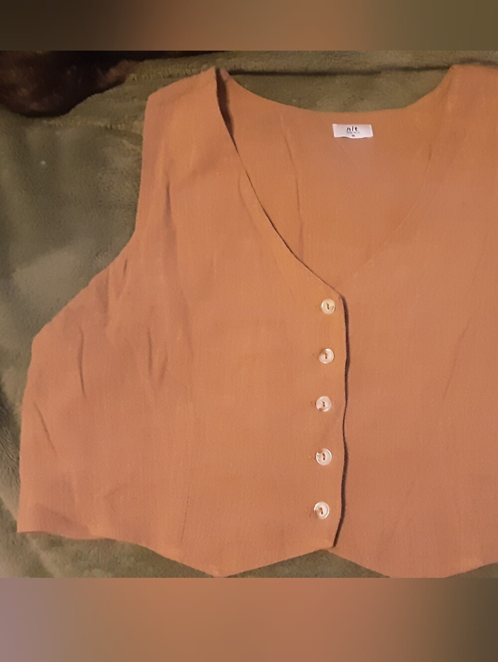 n/t Button Up V-neck Brown Crop Top Vest, Sz M